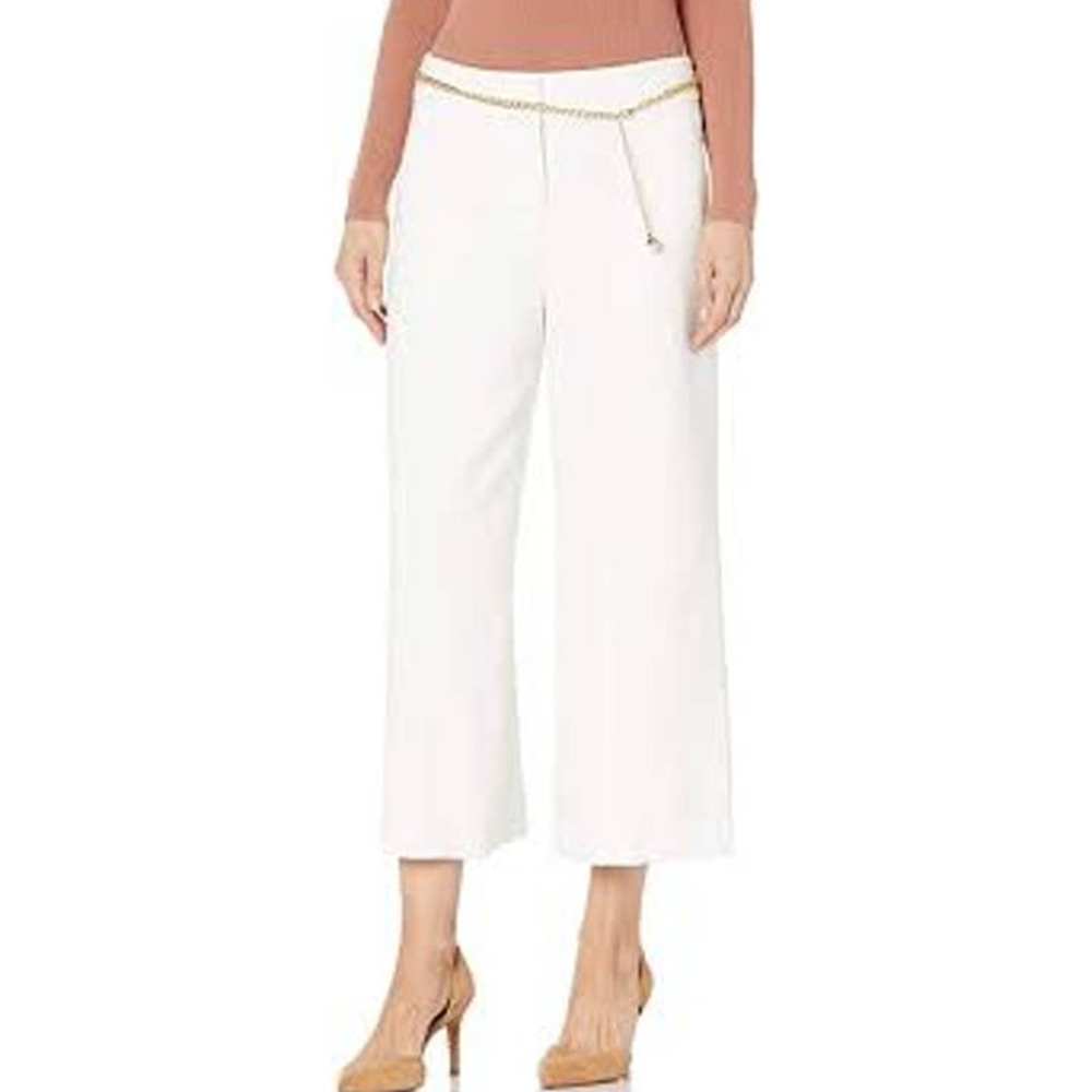 Calvin Klein Linen Cropped Wide Leg Pants, Size 14/Large
